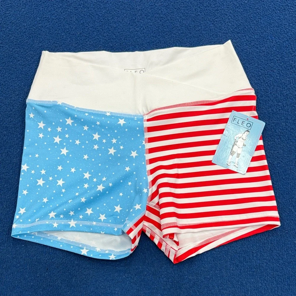 Fleo Patriotic Star and Stripe Shorts Tumbling/Gymnastics/Crossfit/Swim/Cheer - Picture 1 of 2
